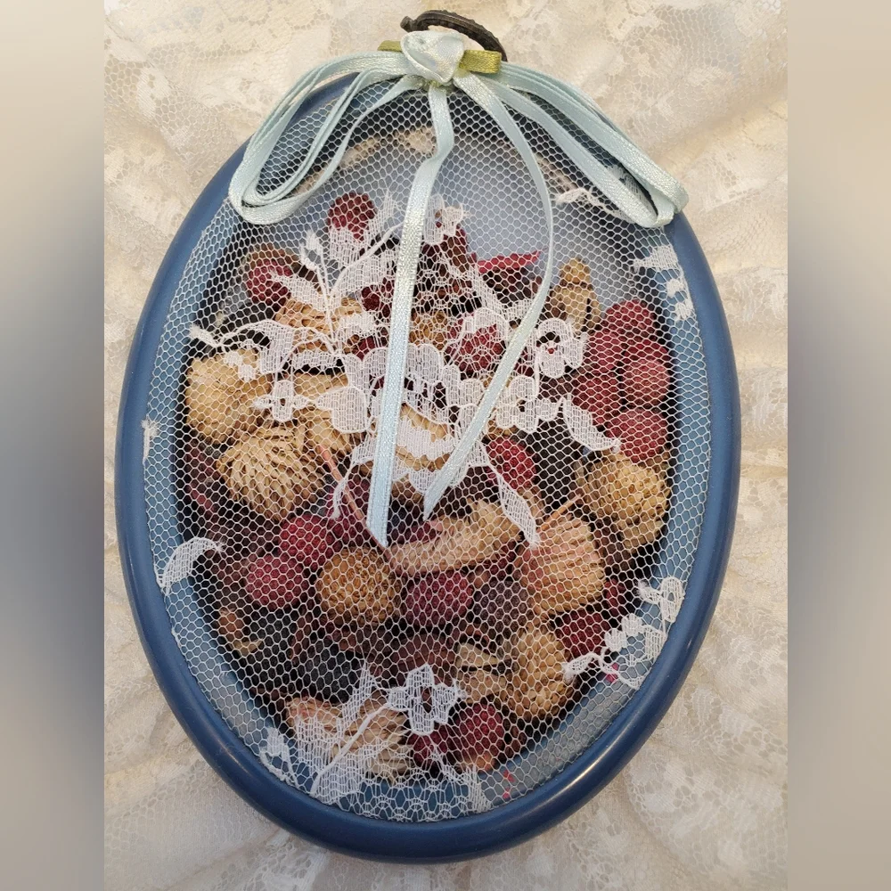 Floral Vintage Needlepoint Lace Sachet Wall Hanging Handmade